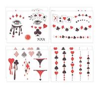 Qpout 8 Hojas de Tatuajes Temporales de Cara de Payaso con Brillo Corazón Negro Rojo Flor de Ciruelo, Picas, Tréboles Pegatinas de Tatuaje Falsas de Maquillaje de Joker de Halloween Carnaval