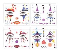 Qpout 8 Hojas de Tatuajes Temporales de Cara de Payaso con Brillo, Pegatinas de Tatuaje Falsas de Maquillaje de Joker de Halloween para Mujeres, Hombres, Adultos, Accesorios para Carnaval