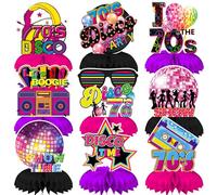 Qpout 9pcs 70s Decoraciones de Fiesta Centros de Mesa Volver a los 70 Centros de Mesa de Nido de abeja Música Música de los 70 Música Tappers 70's Vintage Hip Hop Nostálgico 1970s Fiesta