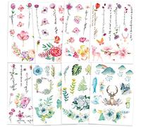 Qpout Flores Tatuajes Temporales para mujeres niñas niños, 8 hojas impermeable realista brazo flor rosa tatuaje pegatina mano espalda cuello muñeca decoración -flor pájaro ciervo