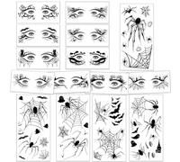 Qpout Halloween 5 Hojas Gran TelarañA 3d Tatuajes Temporales Y 10 Pares De Sombras De Ojos Delineador De Ojos Maquillaje De Ojos Tatuajes Pegatinas CalcomaníAs Corporales Falsas