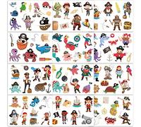 Qpout Tatuajes de Piratas para niños, pegatinas de tatuajes temporales de piratas para niños, regalos de fiesta de cumpleaños de piratas, relleno de bolsa de fiesta para niños y niñas