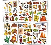 Qpout Western Cowboy Tatuajes Temporales, Western Wild West dibujos animados tatuajes falsos a prueba de agua pegatinas West fiesta Rodeo cumpleaños Cowboy Decoración de fiesta(6 hojas)