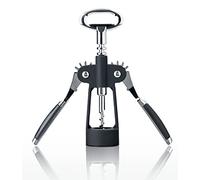 Qpractiko | Sacacorchos de alas | Acero inoxidable y aleación de zinc, color negro/plata | Brazos abatibles, diseño ergonómico, agarre cómodo | Extracción eficiente y sencilla del corcho