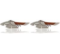 Qpractiko - Sacacorchos "Shark" | Diseño Ergonómico en forma de Tiburón | Espiral de Acero Inoxidable Reforzado | Cuchilla Curva de Sierra | Abrechapas Integrado | Mango de Madera Noble (Paquete de 2)