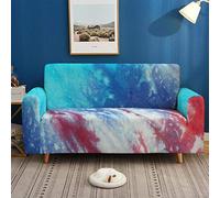 Qpswznk Funda Sofa 3 plazas Arte Azul Rojo Moderna Alta Elasticidad Funda de sofá de Jacquard elástico para salón, protección para Perros y Mascotas