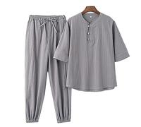 QPZK Conjuntos de Uniformes de Tai Chi de Lino de algodón, Traje Tang Hanfu Hombres Ropa Tradicional China, Ropa de Kung Fu Wing Chun Uniforme Traje de Artes Marciales Ropa de Anciano (M,Gray)