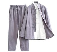 QPZK Hombres Traje de Kung Fu Chino, Incluyendo Camisas, Pantalones, Chaquetas, Traje Tang Algodón Lino Uniforme de Tai Chi Traje de Meditación Ejercicios Matutinos Ropa (M,Grey)