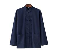 QPZK Lino De Algodón Tai Chi Uniforme Suelto De Arte Marcial De Gran Tamaño Ropa Kung Fu Uniforme, Tang Traje Hombres Ropa China Tradicional Tradicional Meditación Chaque blue-7XL