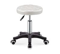 QPZK Taburete de masaje giratorio ajustable con ruedas, asiento de piel sintética, base de nailon, asiento hidráulico ajustable en altura, silla redonda de spa, diseño de spa médico, color blanco