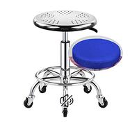 QPZK Taburete giratorio de acero inoxidable resistente con altura ajustable con funda de asiento de lino, soporta 440 libras, taburete de metal con reposapiés para salón, masaje, color azul fábrica