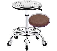 QPZK Taburete giratorio de acero inoxidable resistente con altura ajustable con funda de asiento suave, carga de 440 libras, taburete de metal con reposapiés para salón, masaje, fábrica, color marrón