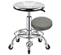 QPZK Taburete giratorio de acero inoxidable resistente con altura ajustable con funda de asiento suave, carga de 440 libras, taburete de metal con reposapiés para salón, masaje, fábrica, color gris