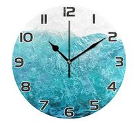 QQIAEJIA Blue Sea Summer Wall Clock, Rustic Vintage Non-Ticking Silent Wall Clock Battery Operated for Home Décor