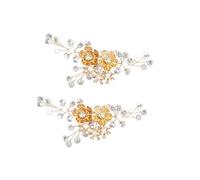 QQLADY 1 par de Adornos para Zapatos de Boda, Clip para Zapatos con Perlas, Hebilla con abalorio, Clips Brillantes de Diamantes de imitación, Flores Doradas, Broche de tacón Alto, Colgante para Bolso