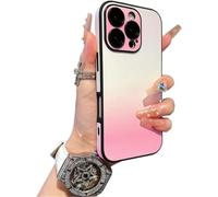 QQLADY Defendcase Gradient Color Lens Film All Inclusive for iPhone Case, Fully Covered Edge Anti-Fall Gradient Color Mobile Case for iPhone 12~16 (for 13 Pro MAX,Pink)