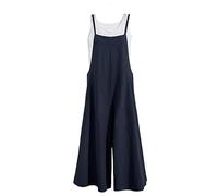 QQLADY Monos casuales de gran tamaño sin mangas para mujer, pantalones anchos de una pieza sin mangas de color sólido sueltos, mono largo informal (4XL,navy blue)