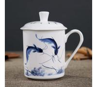 QQLADY Taza de té de Porcelana Azul y Blanca con Tapa, Taza de Porcelana de Hueso para el hogar, Taza Personal de Oficina