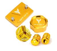 QQLADY Z For MT07 MT-07 MT 07 FZ07 2015-2025 2024 2023 2022 Cubierta de depósito de líquido de Freno Delantero Trasero Tapa de llenado de Aceite válvula de neumático X(1 Set-Gold)