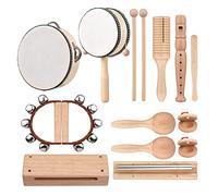 Qqmora Juego de Juguetes de Percusión de Instrumentos Musicales para Niños de 13 Piezas, Diversión Educativa para Niños Pequeños en Color Madera
