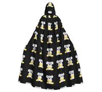 qqoupp Capa con capucha para adultos con estampado de koala comiendo papas fritas de Halloween, capa con capucha súper grande con pajarita, sin cremallera