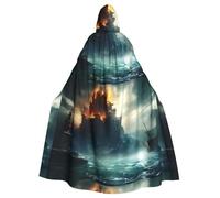 qqoupp Mysterious City in the Sea Prints - Capa con capucha para adultos de Halloween con capucha súper grande con pajarita, sin cremallera