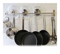 QQOUTLET Premium Chefmate - Juego de riel de montaje en pared de acero inoxidable de 31.5 pulgadas y 10 ganchos en S, organizador de almacenamiento, color plateado