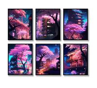 QQQDADA Japanese Wall Art Prints Set of 6 Anime Posters Abstract Illustration Wall Art Comic Sakura Picture Fashion Canvas Art Painting for Living Room Bedroom Wall Decor (8"x10" UNFRAMED)