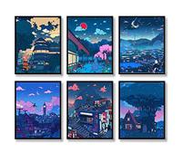 QQQDADA Juego de 6 impresiones artísticas japonesas para pared, arte de cómic, cielo estrellado, horizonte, pintura artística en lienzo para sala de estar, habitación de niños, dormitorio, decoración