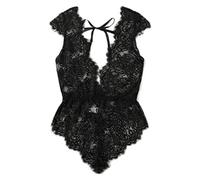 QQQQC Corsés para Mujer Lencería erótica para Mujer Porno Bowknot Sujetador de Encaje con Cuello en V Tentación Sin Espalda Ropa de Dormir Sexy Transparente-Black_S