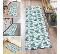 QQrunner Alfombra antideslizante para pasillo, larga, lavable, color azul y verde, 50 x 300 cm, se vende por metros, diseño de hojas, lavable, pasillo, salón, dormitorio, 40-120 cm de ancho, tamaño