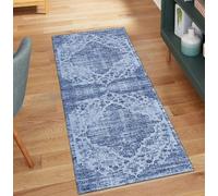 QQrunner Alfombra de pasillo antideslizante lavable, estilo bohemio, 110 x 600 cm, se vende por metros, color azul