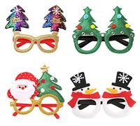 QQY Gafas de Navidad, 4 nuevos juegos de gafas de fiesta de Navidad, marco de gafas de Navidad (Lunettes lumineuses)