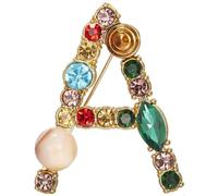 QQY Pin de broche de carta, Cristal strass esmalte colorado alfabeto pecho para Mujeres Bolsa Ropa Suéter Joyería (A)