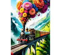 QQYRHN 5D Bunte Blumen Diamond Painting Kit für Erwachsene Anfänger Retrozug Diamant Kunst Kits Vollständiges DIY Fantasiezug Diamantstickerei-Set Perfekt zur Entspannung und Dekor 30x40 cm