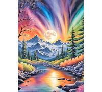 QQYRHN 5D DIY Aurora Boreal Kits de Pintura Diamante, Luna Completa Diamond Painting para Adultos Principiantes, Montañas Arte del Diamante, Decoración de Pared Casa Pintura al Diamante con 30x40cm
