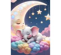 QQYRHN 5D DIY Bebé Elefante Kits de Pintura Diamante, Luna Nubes Diamond Painting para Adultos Principiantes, País de los Sueños Arte del Diamante, Decoración del Hogar Pintura al Diamante con 30x40