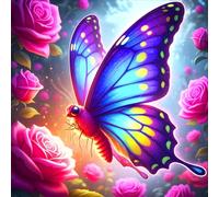 QQYRHN 5D DIY Mariposa Machaon Kits de Pintura Diamante, Flores Rosa Diamante Pintura para Adultos Principiantes, Mariposa Colorida Arte del Diamante, Decoración del Hogar Pintura al Diamante con