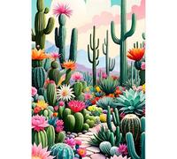 QQYRHN Cactus Flowers Diamond Painting Kits for Adults Beginners, 5D Desert Plants Diamond Art Kits, DIY Round Full Drill Landscape Gem Art with Painting Kits Relaxing Craft Home Wall Decor 12x16 Inch