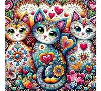 QQYRHN Cartoon Cat Diamond Painting Kits for Beginners Adults,5D Kitten Diamond Art Kits, DIY Flowers Round Full Drill Diamond Dots Diamond Gem Art with Painting Kits for Home Wall Decor 12x12 Inch