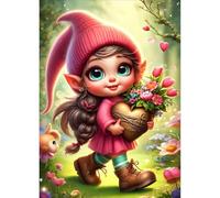 QQYRHN Cartoon Girl Diamond Painting Kits for Adults Beginners, 5D Fantasy Elf Diamond Art Kits, DIY Round Full Drill Flowers Gem Art with Painting Kits Relaxing Craft for Home Wall Decor 12x16 Inch