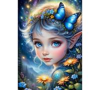 QQYRHN Elf Fairy Diamond Painting Kits for Adults Beginners, 5D Butterfly Diamond Art Kits, DIY Round Full Drill Flowers Gem Art with Painting Kits Relaxing Craft for Home Wall Decor 12x16 Inch