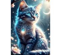 QQYRHN Kit de pintura de diamantes de gato brillante 5D para adultos, principiantes, país de los sueños, kits de arte de diamantes, juego completo de bordado de diamantes de fantasía, perfecto para