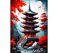 QQYRHN Pagoda Diamond Painting Kits for Adults Beginners, 5D Chinese Style Diamond Art Kits, DIY Round Full Drill Architecture Diamond Art with Painting Kits for Home Wall Decor 12x16 Inch