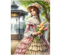QQYRHN Princess Diamond Painting Kits for Adults Beginners, 5D Vintage Lady Diamond Art Kits, DIY Round Full Drill Diamond Dots Flowers Diamond Art with Painting Kits for Home Wall Decor 12x16 Inch