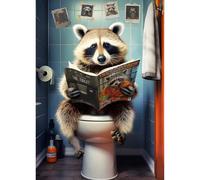 QQYRHN Raccoon Reading Newspaper Diamond Painting Kits for Adults Beginners, 5D Toilet Diamond Art Kits, DIY Round Full Drill Gem Art with Painting Kits Relaxing Craft for Home Wall Decor 12x16 Inch