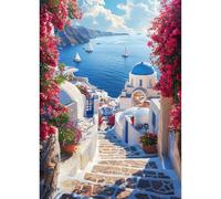 QQYRHN Santorini Diamond Painting Kits for Beginners Adults,5D Aegean Sea Diamond Art Kits, DIY Round Full Drill Church Diamond Dots Diamond Gem Art with Painting Kits for Home Wall Decor 12x16 Inch