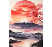 QQYRHN Sunrise Diamond Painting Kits for Adults Beginners, 5D Mount Fuji Diamond Art Kits, DIY Round Full Drill Landscape Diamond Dots Diamond Art with Painting Kits for Home Wall Decor 12x16 Inch