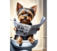 QQYRHN Yorkshire 5D Diamond Painting Kit para Adultos Iniciantes - Arte Circular con Perforaciones Totales para Decoración de Baño o Sala de Estar 12x16 Pulgadas