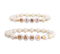 QqzsJewls Mama Mini pulseras de corazón a juego para madre e hija, día de la madre, día de San Valentín, cumpleaños, primer día de escuela, regalo de jardín de infantes, Manma Mini Pearl, Metal, Sin